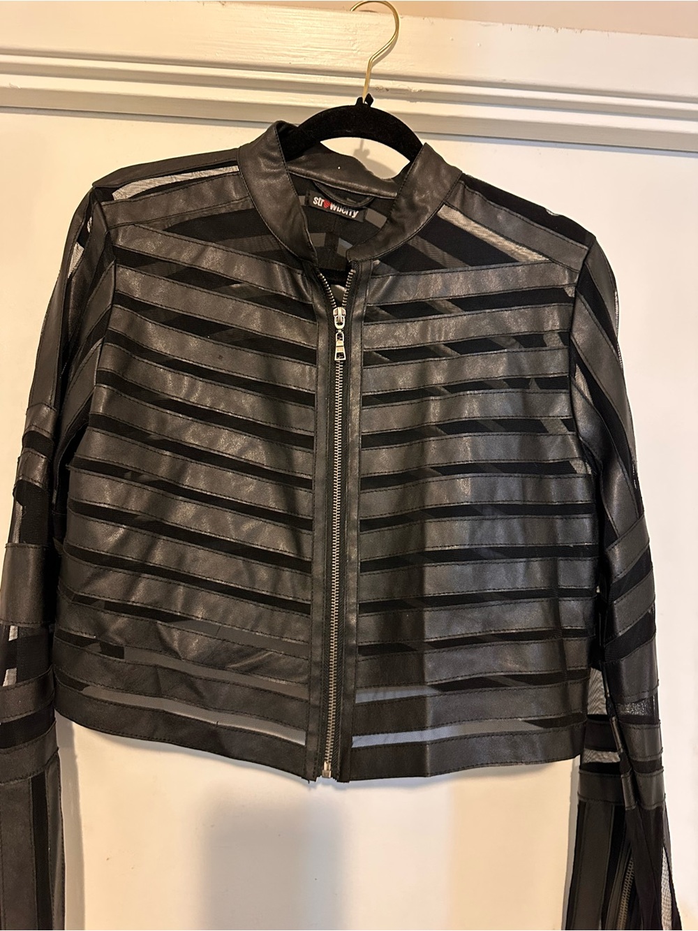Striped Sheer Panel Black Jacket - Women's Fashion